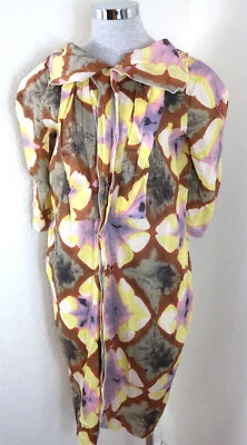 MARNI Yellow Brown Silk Flutter Collared Floral Light Summer Dress Small 38 4 6 - Image 1 of 4