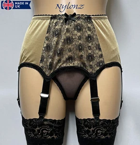 6 Strap Luxury Lace Panel Suspender Belt GOLD (Garter Belt) NYLONZ - Made In UK - Picture 1 of 4