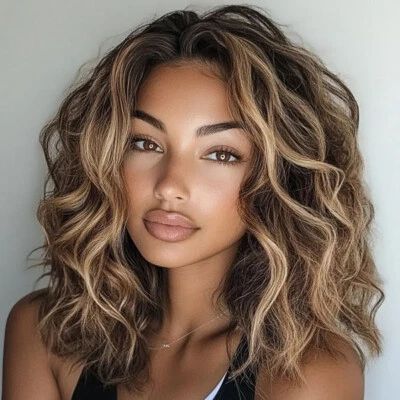 Pelucas rizadas cortas rubias resaltadas marrón rubio cabello humano pelucas delanteras de encaje Foto 1 de 4