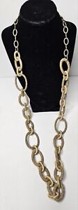 Vintage Chico's Goldtone Beige & Brown Leather Wrapped Chain Link Necklace Used