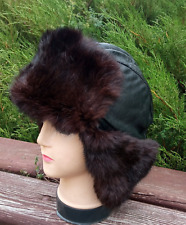 Unisex winter leather earflap with rabbit fur.Pilots hat.hunter hat.warm winter