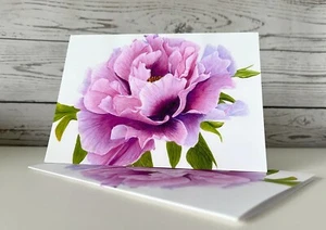 Peony Floral Notecards, Pack of 5 Folded Fine Art Notecards with Envelopes - Picture 1 of 3