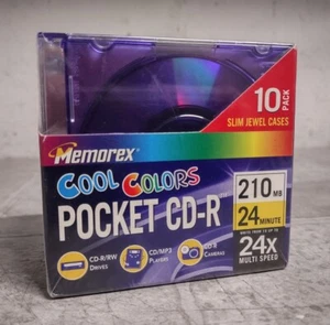 NEW Memorex 10 Pack Cool Colors Pocket CD-R (210MB/24Min./Up To 24x Multi Speed - Picture 1 of 6