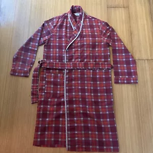 Vintage Kmart Bath Robe Mens Large Red Plaid Flannel Lightweight Belted Pockets - Picture 1 of 8