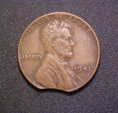 1941-P Lincoln Wheat Cent - Very Nice Clipped Planchet Mint Error!-c2595qdt Cover