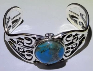 Echt filigran Damen Sterlingsilber Kingman türkis Lünette Einlage Manschette Armband - Bild 1 von 7
