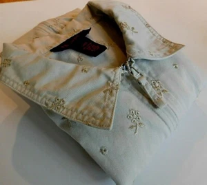 DENIM & CO. ZIPPERED WOMENS SHORT SL JACKET W/ EMBROIDERED FLOWER/PED L (A6017) - Picture 1 of 4