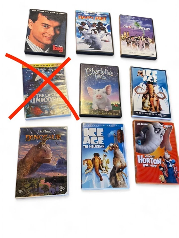 Lot of 8 Classic Family Movie DVD Happy Feet Charlottes Web BIG Ice Age - Imagem 1 de 1