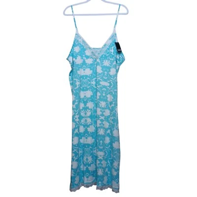 Camisón Studio Badgley Mischka para mujer XL ribete de encaje azul y blanco floral NUEVO Foto 1 de 4