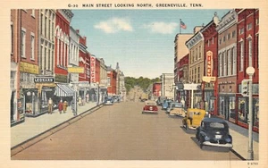 # A2106 GREENVILLE, TN. LINEN POSTCARD, MAIN STREET - Picture 1 of 2