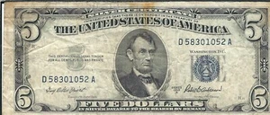 1953A $5.00 Silver Certificate, Fr #1656, Fine (48163) - Picture 1 of 1