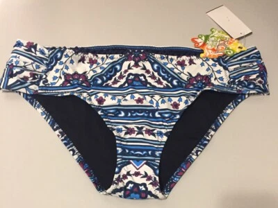 NEW BECCA Multicolored Tab Sides Blue Flowers Plus Size Bikini Bottom 1X 16-18 - Image 1 of 3