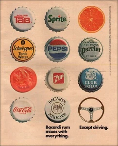1984 Print ad Bacardi Rum retro Bottle Caps Sprite Pepsi Coke orange 07/31/22 - Picture 1 of 1