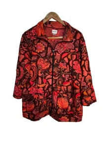 Chicos Beaded Boho Zip Down Floral Art Print Jacket Blouse Top sz 3 / 16 XL (15) - Picture 1 of 11