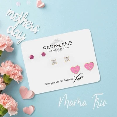 Серьги-гвоздики Last One Park Lane MAMA TRIO 3 пары комплект розовая эмаль золото - Изображение 1 из 4
