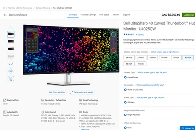 New Refurbeished Dell U4025qw Curved 40” 4k Wuhd 120hz 5ms Monitor (Description) - Image 1 of 4