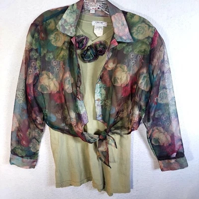 Camisa Floral Cherokee Vintage Malla Transparente con Top Verde a Juego Talla M Mediana Foto 1 de 4
