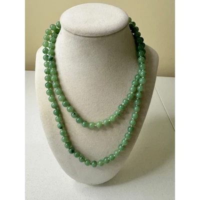 Elegant Green Jade Bead Necklace Long Layering Statement Gemstone - Image 1 of 4