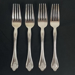 4 Oneida Boutonniere Salad Fork Stainless Flatware Silverware Floral Glossy Lot - Picture 1 of 7