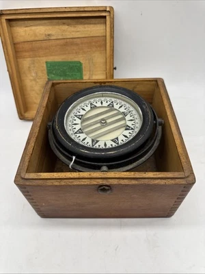 Cardán brújula náutico vintage Wilcox Crittenden raro en caja de madera Foto 1 de 4