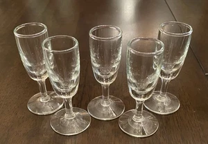 Set of 5 Vintage MCM Clear Elegant Cordial/Liqueur/Sake Stemmed Shot Glasses - Picture 1 of 6