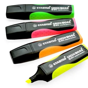 STABILO Green Boss Highlighter Pens - 83% Recycled - Chisel Tip - Neon Set of 4 - Picture 1 of 3