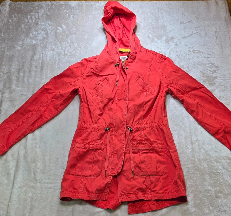 Chaqueta de mezclilla Mossimo naranja brillante con capucha y cremallera para mujer con bolsillos talla M Foto 1 de 4