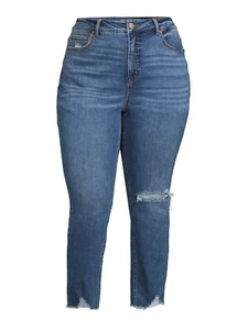 NWT Terra & Sky Vintage Cropped Distress Blue Denim Jeans Women's Plus Size 26W - Picture 1 of 4