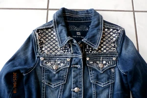 Miss Me Girl Kid M Jean Jacket Embellished Double Thick Stitch Pockets BlingG998 - Picture 1 of 6