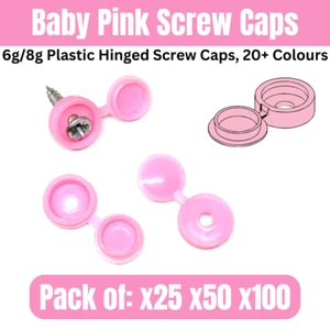 Paquetes de tapas de tornillo con bisagras de plástico plegables BABY PINK 25 50 100 tamaño 6G-8G - Imagen 1 de 5