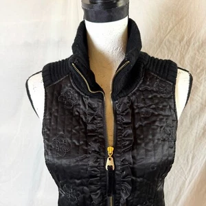 Vintage Guess Jeans Womens S Black Vest Quilted Multi Fabric Sweater High Collar - Picture 1 of 9