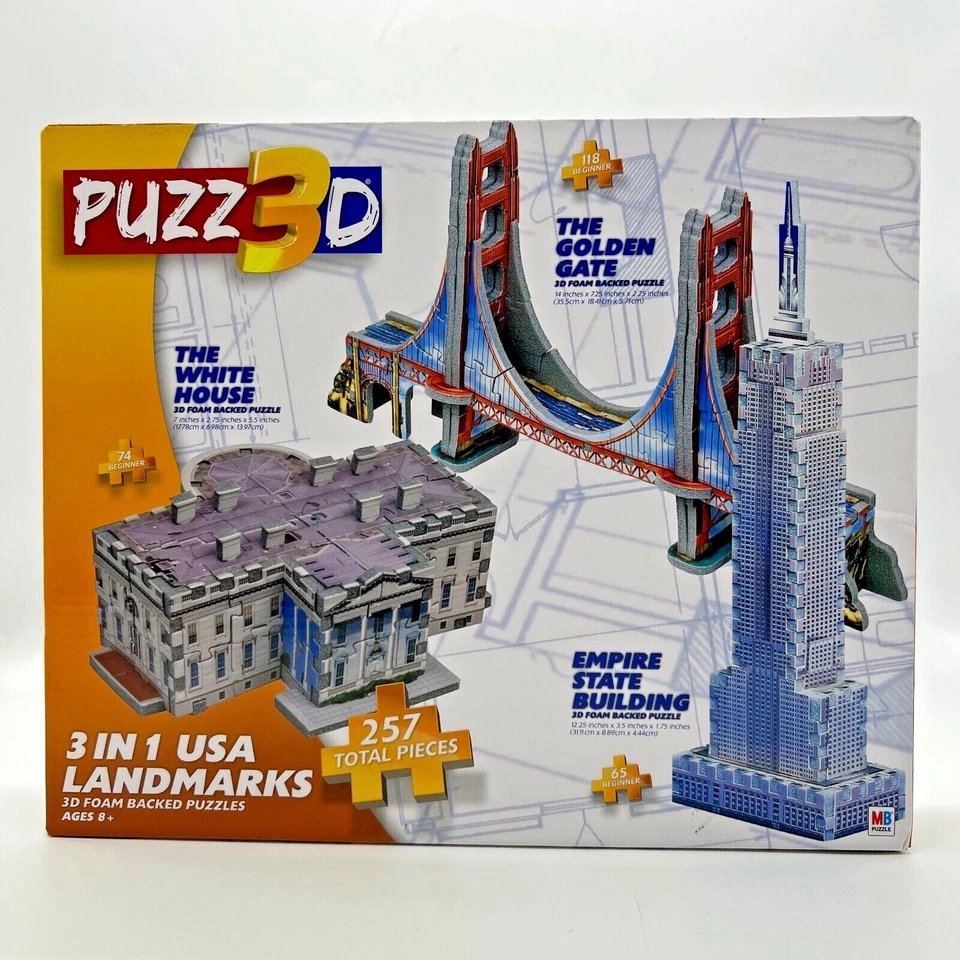 Puzz3d 3 in 1 USA Landmarks Puzzles White House Empire State Bldg Golden Gate