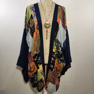 In Things Women OS Multi-Color Rayon Kimono Sleeve Patchwork Laganlook Cardigan - Picture 1 of 14