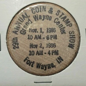 Token Wooden Nickel Fort Wayne Indiana Anthony Wayne Stamp Society 1986 - Picture 1 of 3