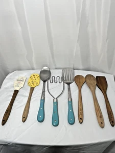 8 Pioneer Woman Kitchen Utensils Stainless Steel Wood Silicone Spoons Spatula - Picture 1 of 17