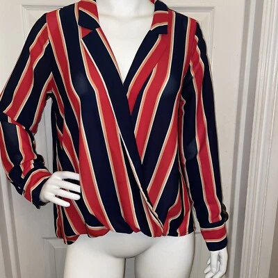 Gibson Long Sleeve V-Neck Pullover Tunic Top Blouse Sz M Hi Lo Stripe Office - Image 1 of 4