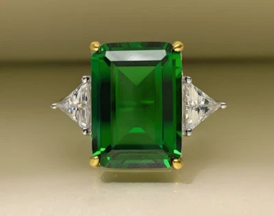 Выращенное в лаборатории кольцо с изумрудом огранки подушка 10 карат золото 18 карат вермей, шик - Изображение 1 из 4