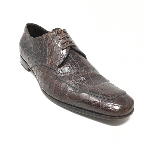 Scarpe eleganti Oxford Prada uomo stringate taglia 8 UK 9 US marroni coccodrillo pieno