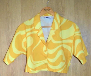 Fila Yellow Swirl Print Cropped Short Sleeve Shirt - Medium 12/14 UK - Picture 1 of 7