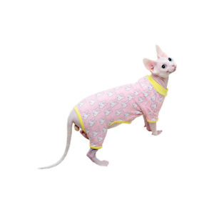 Sphynx cat kitten pink and yellow bunny shirt pajamas romper