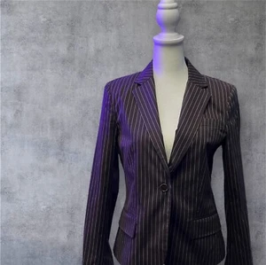 Vtg Theory Blazer Womens 6 Brown Pinstripe Cotton Jacket Made in USA Stretch 90s - Picture 1 of 18