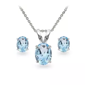 Set gioielli donna 2 ct topazio creato in laboratorio taglio ovale placcato oro bianco 14 kt - Foto 1 di 5