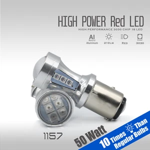 2X BAY15D 1157 50W Red LED Rear Brake Stop High Power Tail Lamp Light Bulbs Pair - Picture 1 of 7