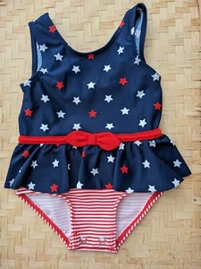 Carter's Just For You Patriotic Red White Blue w/Bow 1 Pc Girl's Swimsuit - New - Picture 1 of 3