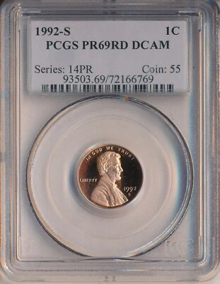 1992-S PROOF LINCOLN MEMORIAL CENT **PCGS CERTIFIED PR 69 RD DCAM** SHIPS FREE!! - Image 1 of 2