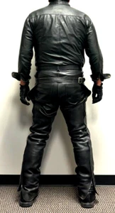 USA-made Thick Black Leather Chaps Size 25 - 1 piece of leather for each leg! - Picture 1 of 8