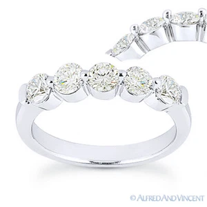 Anillo de boda banda de 5 piedras moissanita oro blanco 14k de corte redondo Forever ONE D-E-F - Imagen 1 de 5