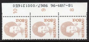 NIEDERLANDE MNH 1991 SG1595 Beatrix 80c datierter 3er Streifen, 18-Jan-96 - Bild 1 von 1
