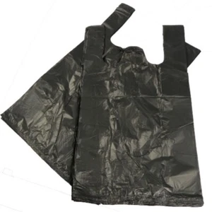 Plastic Vest Carrier Bottle Bags Black - Markets Stalls Shops 8x13x18 | 200-4000 - Picture 1 of 3