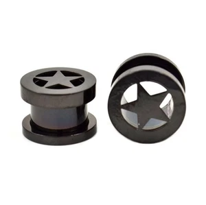 Black Star Titanium Over Surgical Steel Screw-on plugs/ tunnels- 1 Pair B/5/3/63 - Picture 1 of 3